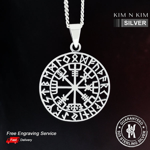 Helm of Awe Vegvisir Norse Viking Compass Rune Pendant