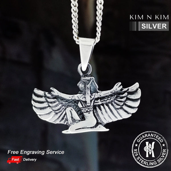 925 Sterling Silver Egyptian Isis Winged Goddess Pendant