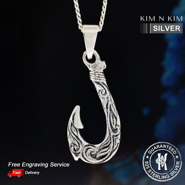 925 Sterling Silver Celtic Fish Hook Pendant