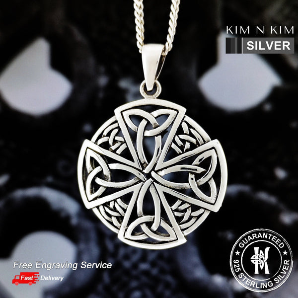 925 Sterling Silver Celtic Quaternary Triquetra Cross Pendant