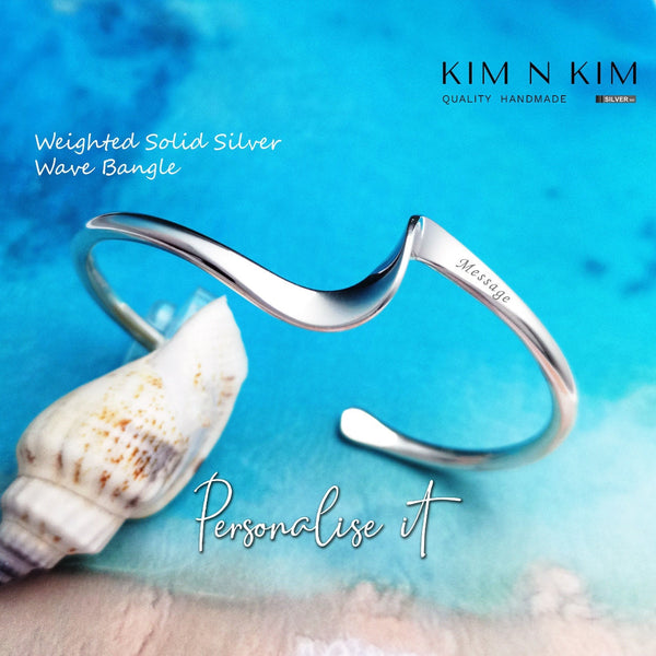 925 Silver Weighted Wave Bangle Bracelet (Solid inside)