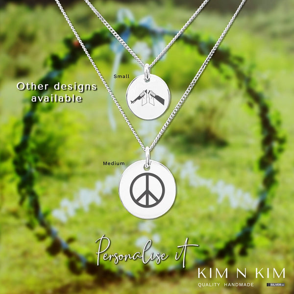 925 Sterling Silver Personalised Peace Silver Pendant Necklace