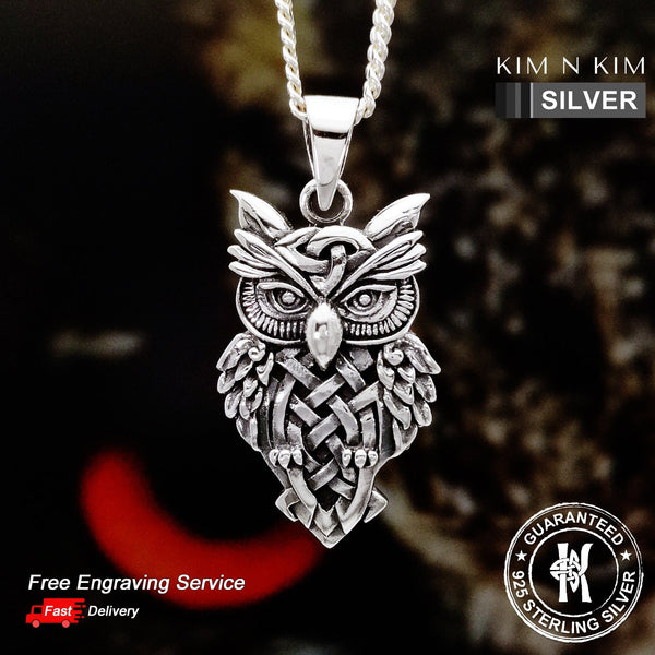 925 Sterling Silver Celtic Owl Pendant