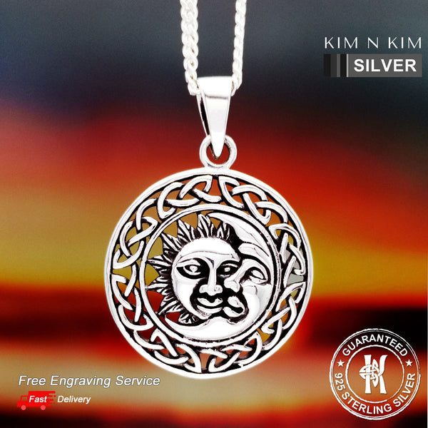 925 Sterling Silver Celtic Sun and Moon Pendant