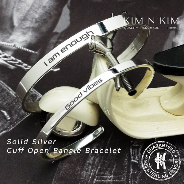 925 Silver Men's Women's Open Cuff Bangle Bracelet (Solid inside)