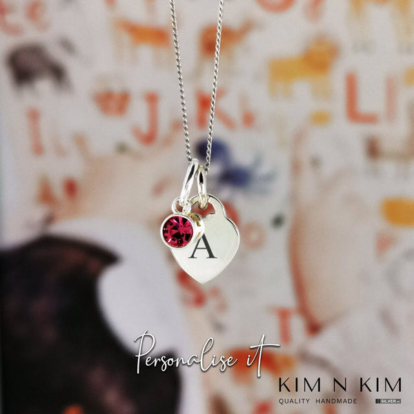 Mini Heart Pendant and Birthstone Charm Necklace