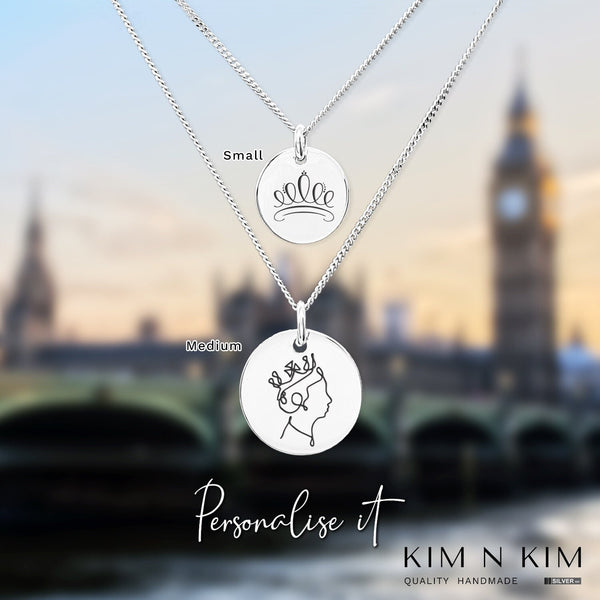 925 Sterling Silver Personalised Queen Elizabeth II Pendant Necklace