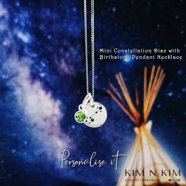 Mini Constellation Disc with Birthstone Pendant Necklace