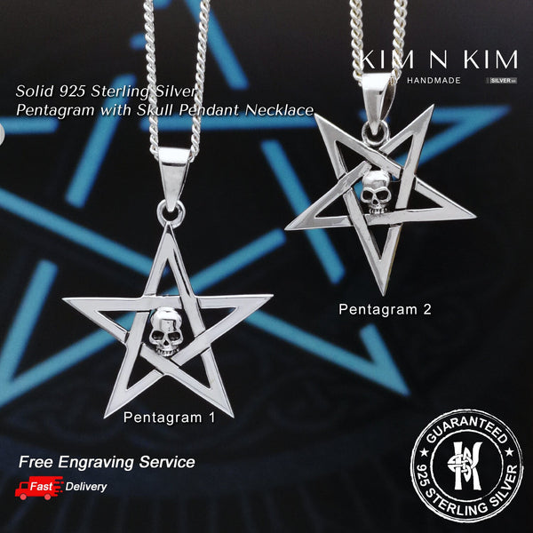 925 Sterling Silver Pentagram with Skull Pendant