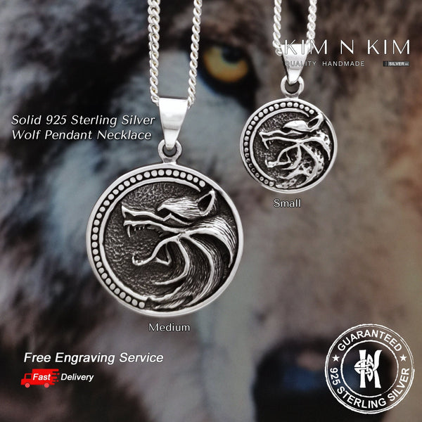 925 Sterling Silver Witcher Wild Hunt Wolf Pendant