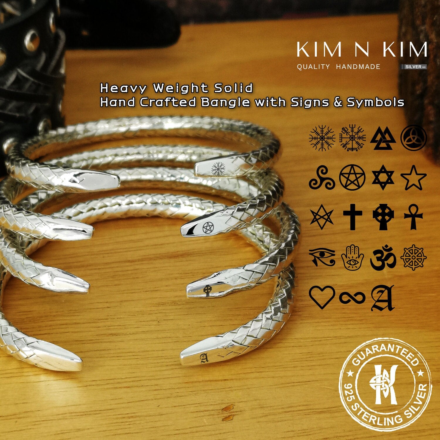 Heavy Weight Snake Design Torque Bangle Bracelet with Symbol /Cuff ...