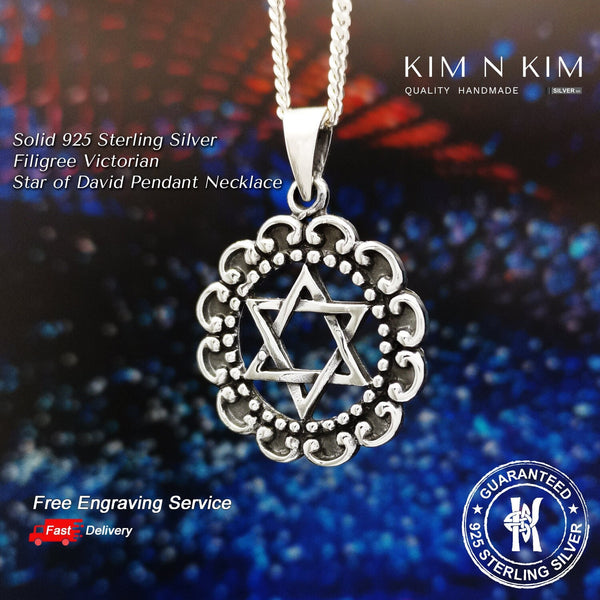 925 Sterling Silver Filigree Victorian Star of David Pendant