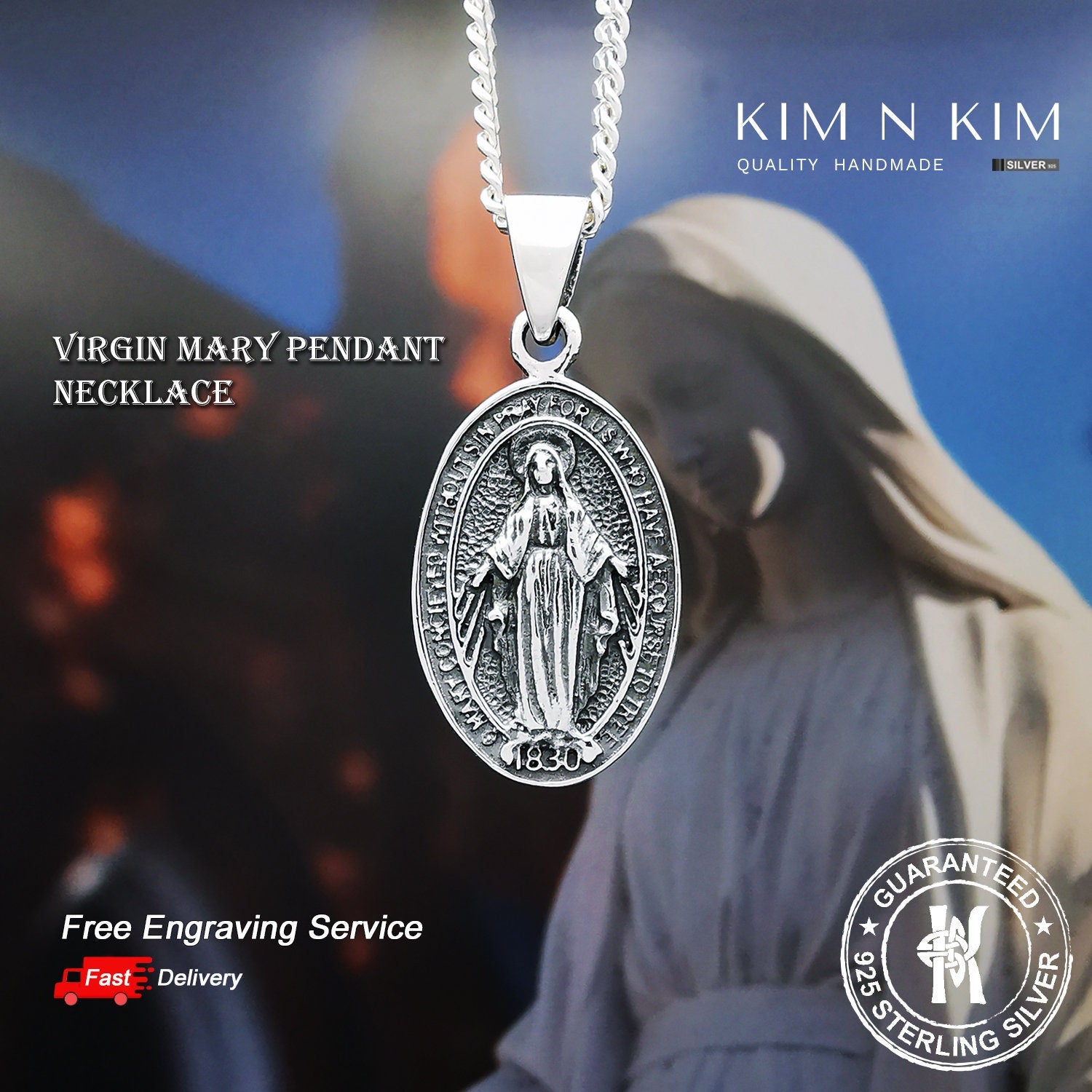 Virgin Mary Pendant Necklace /Miraculous Medal /Holy Mother /The