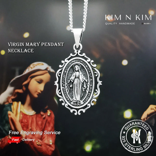 925 Sterling Silver Virgin Mary Medal Pendant