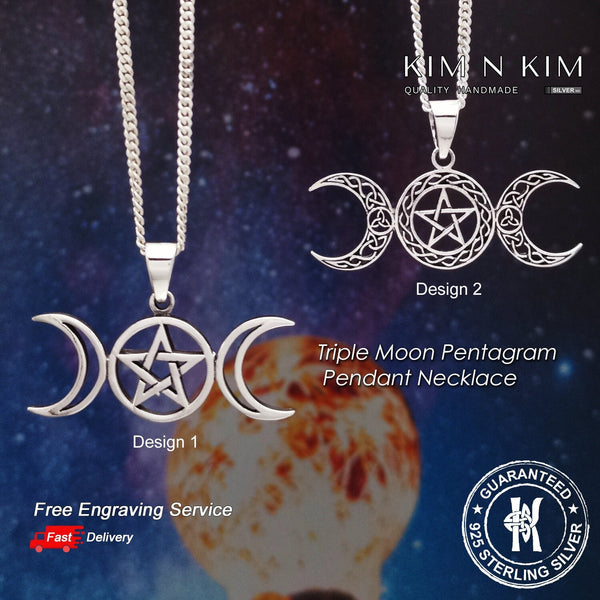 925 Sterling Silver Triple Moon Pentagram Pendant