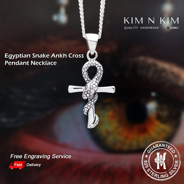 925 Sterling Silver Egyptian Snake Ankh Cross Pendant