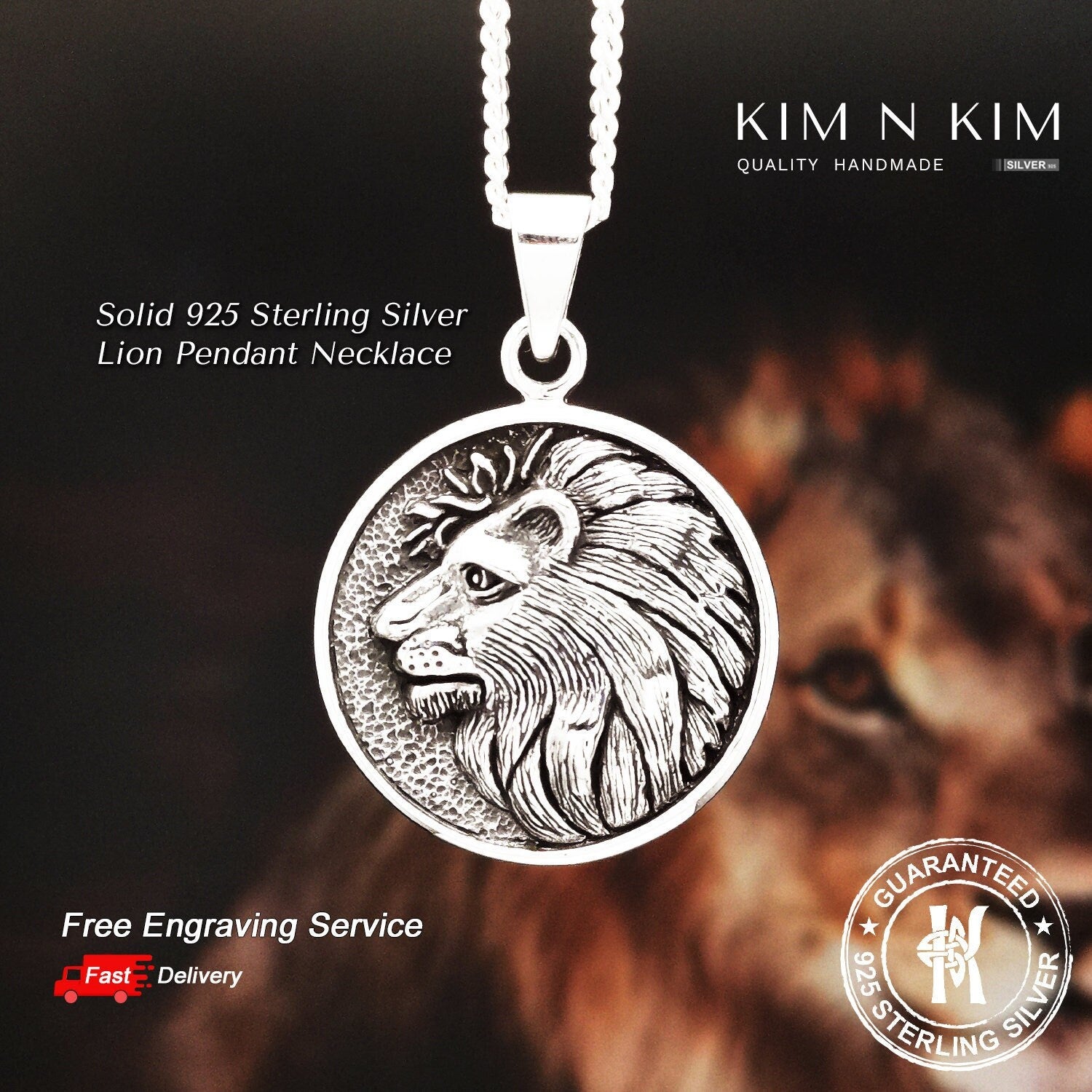 Silver lion clearance necklace