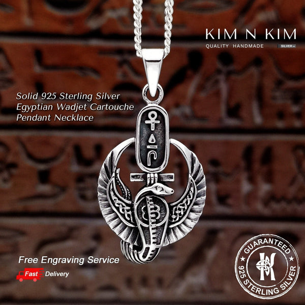 925 Sterling Silver Egyptian Wadjet Snake Cartouche Pendant