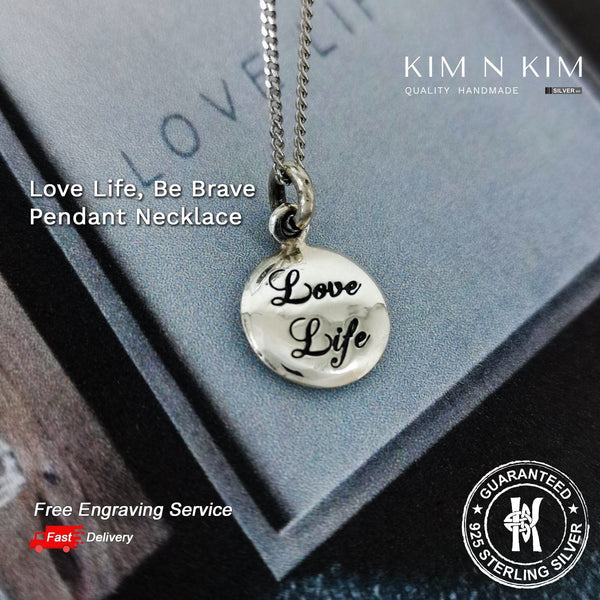 925 Sterling Silver Love Life, Be Brave Pendant Necklace