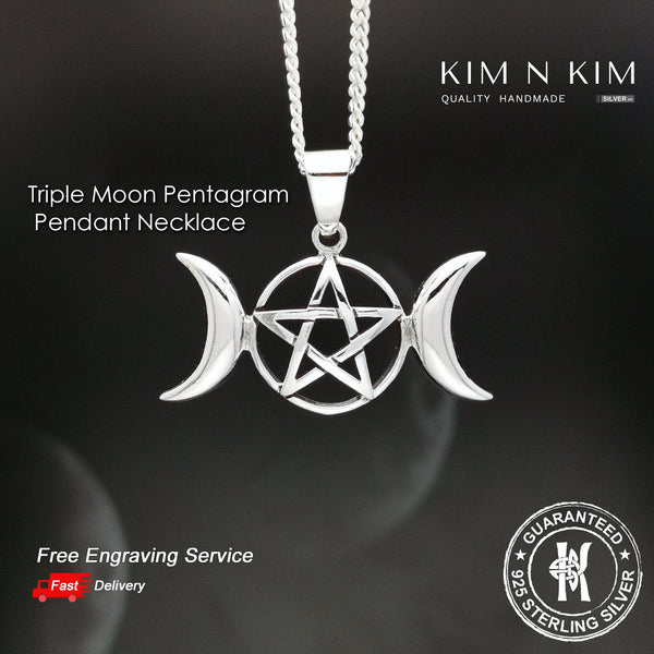 925 Sterling Silver Triple Moon Pentagram Pendant