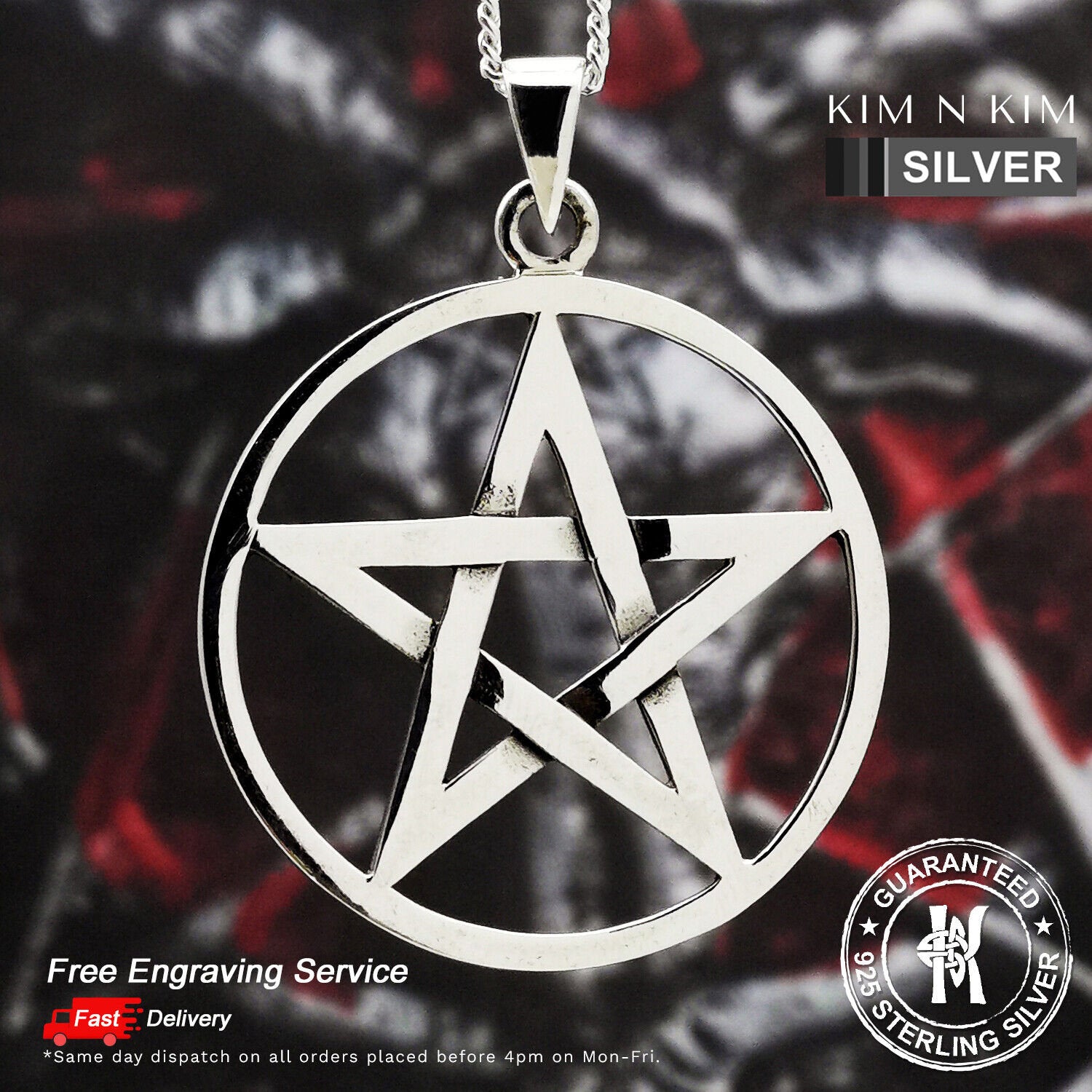 Large Pentagram Pentacle Pendant Necklace / Star / 48mm / Free