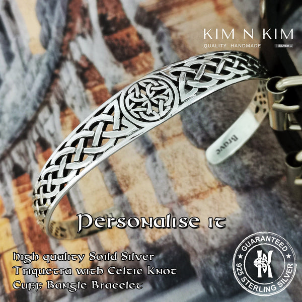 Viking Triquetra with Celtic Knot Cuff Bangle Bracelet