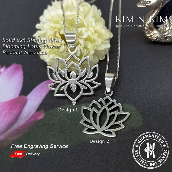 925 Sterling Silver Blooming Lotus Flower Pendant Necklace