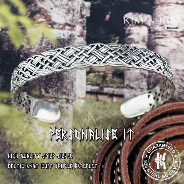 925 Sterling Silver Viking Celtic Knot Cuff Bangle Bracelet