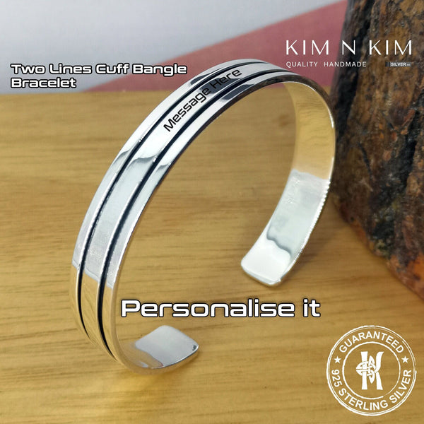 925 Sterling Silver Two Lines Cuff Bangle Bracelet