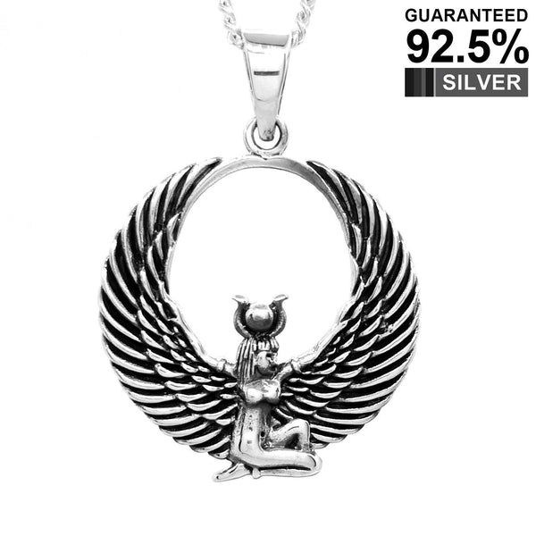 925 Sterling Silver Egyptian Isis Wing Goddess Pendant Necklace / Solid / Quality