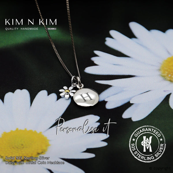 925 Sterling Silver Daisy with Initial Coin Necklace