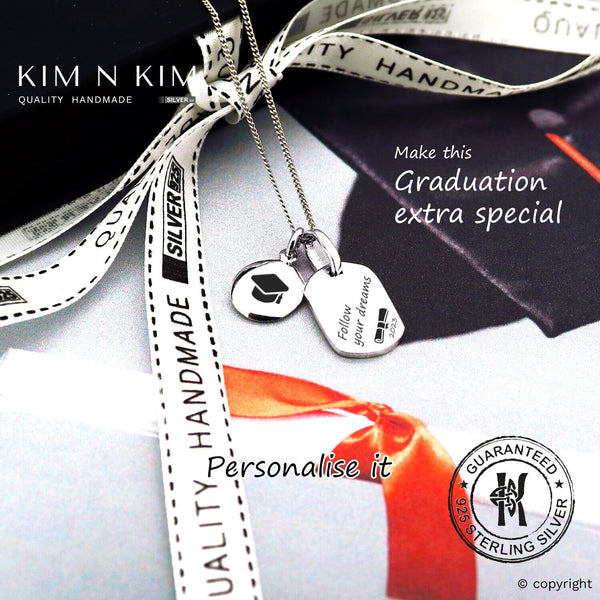 925 Sterling Silver Mini Graduation Charm with Personalised Necklace