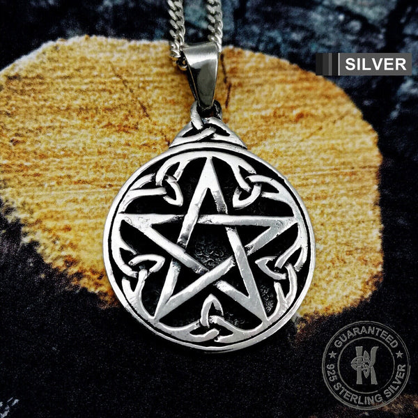 925 Sterling Silver Wicca Neo Pagan Celtic Triquetra Pentagram Pentacle Pendant