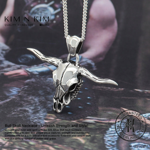 925 Sterling Silver Bull Skull Head Pendant