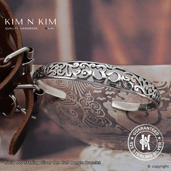 925 Sterling Silver Om Cuff Bangle Bracelet