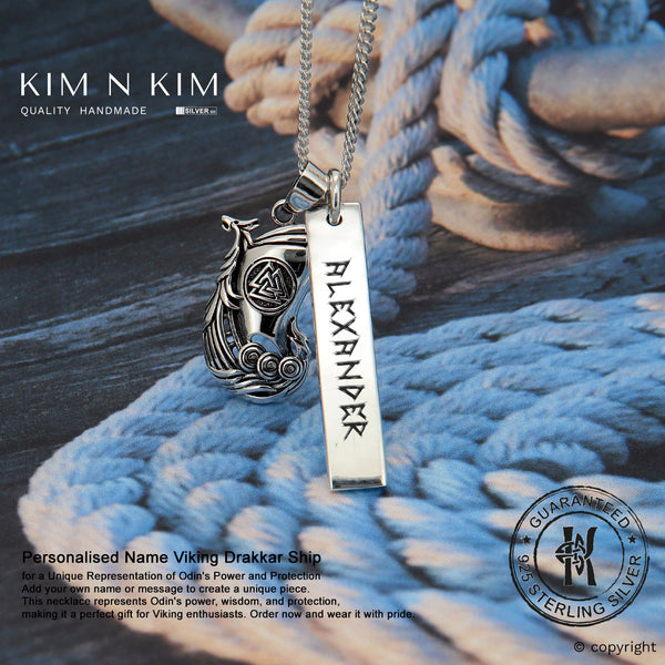 925 Sterling Silver Personalised Viking Drakkar Ship Pendant