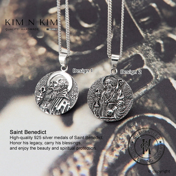 925 Solid Sterling Silver Saint Benedict Medallion Protection Pendant