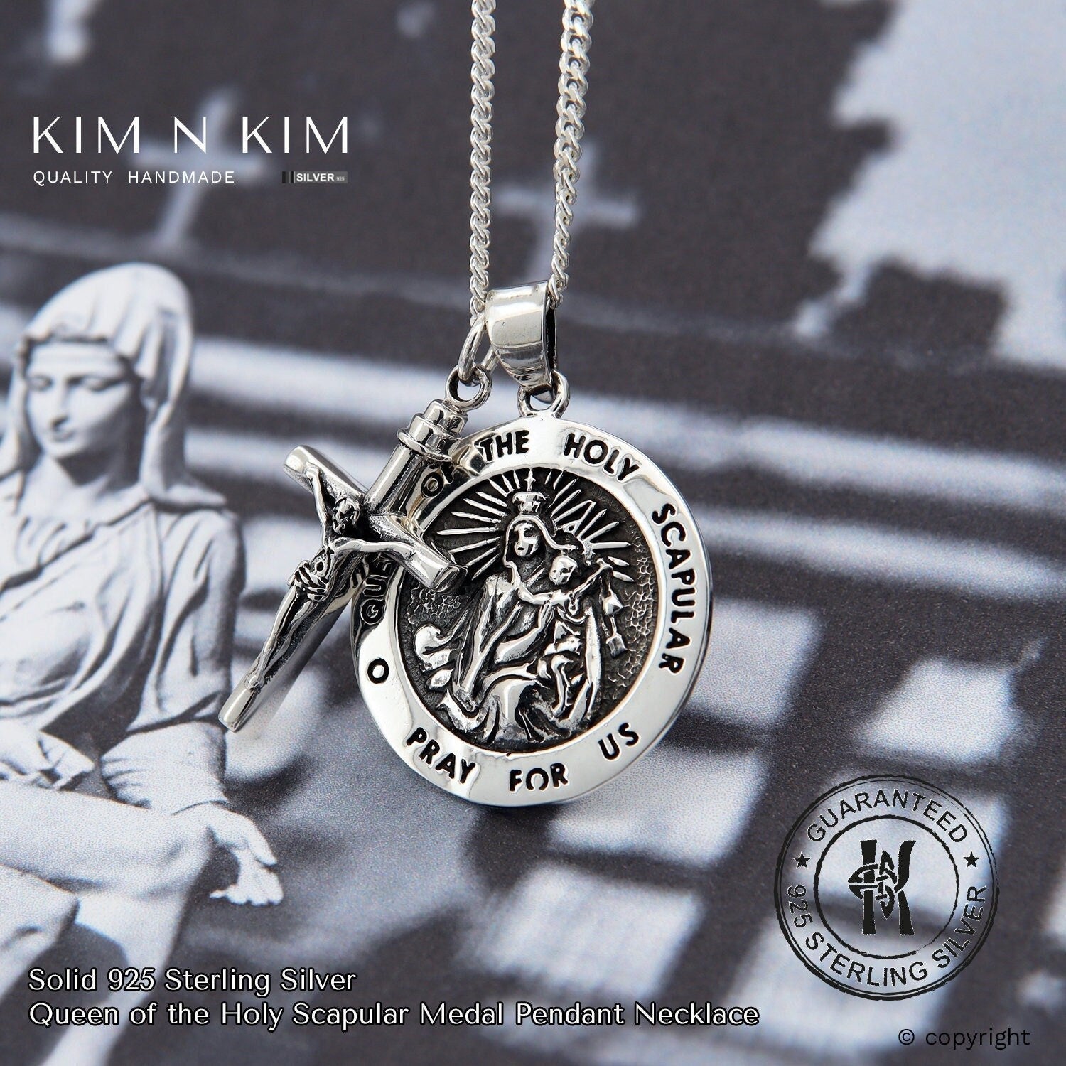 Medal + Cross, 22 inches) Queen of the Holy Scapular Medal Pendant Necklace/Pray  For Us/Personalised/925 Solid Sterling Silver/Quality-KIMNKIM on OnBuy